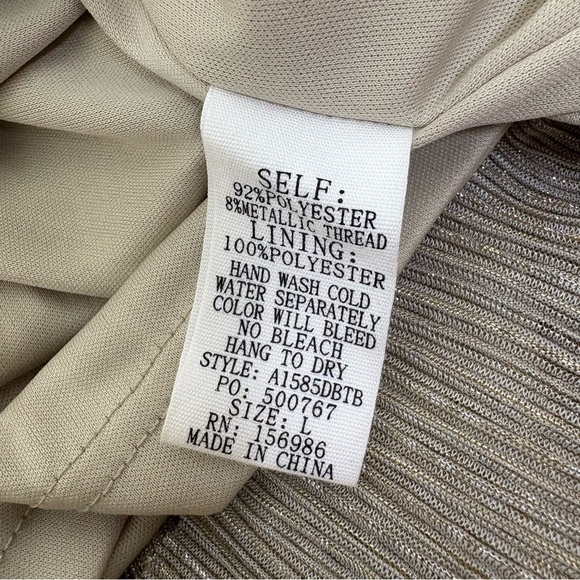 BALTIC BORN Athena Pleated V-Neck Maxi Dress Champagne Gold Metallic Size L - Picture 15 of 17